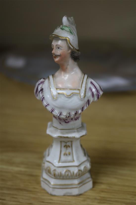 A Meissen cup, a jug, a bust, and a bird dish